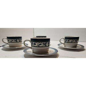 Vtg Pfaltzgraff "Orleans" Cup and Saucer Set of 4 Blue Green White Excellent Con